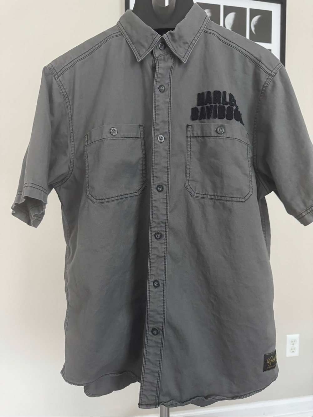 Harley-Davidson Genuine MotorClothes Men's L Gray Cotton Woven SS Button-Up